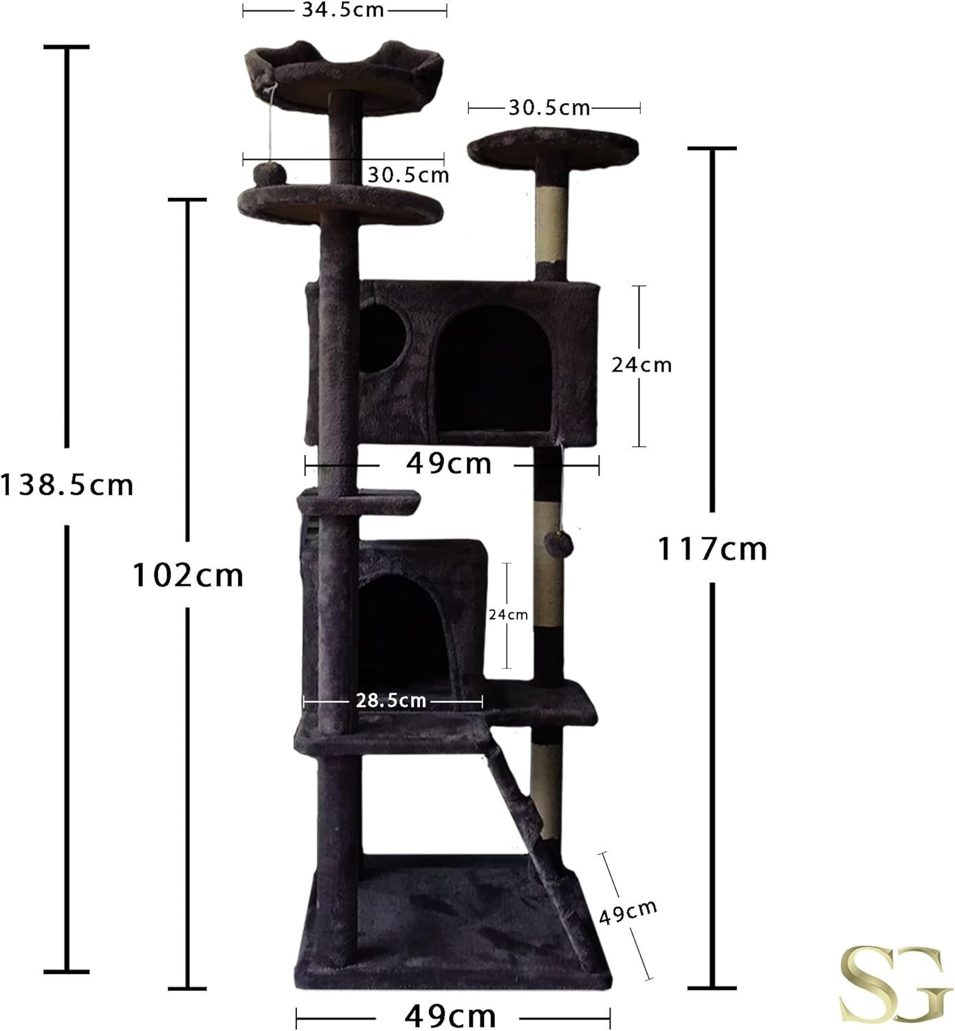138cm Cat Tree Tower Condo Multi Level Scratching Posts Plush Indoor Cats