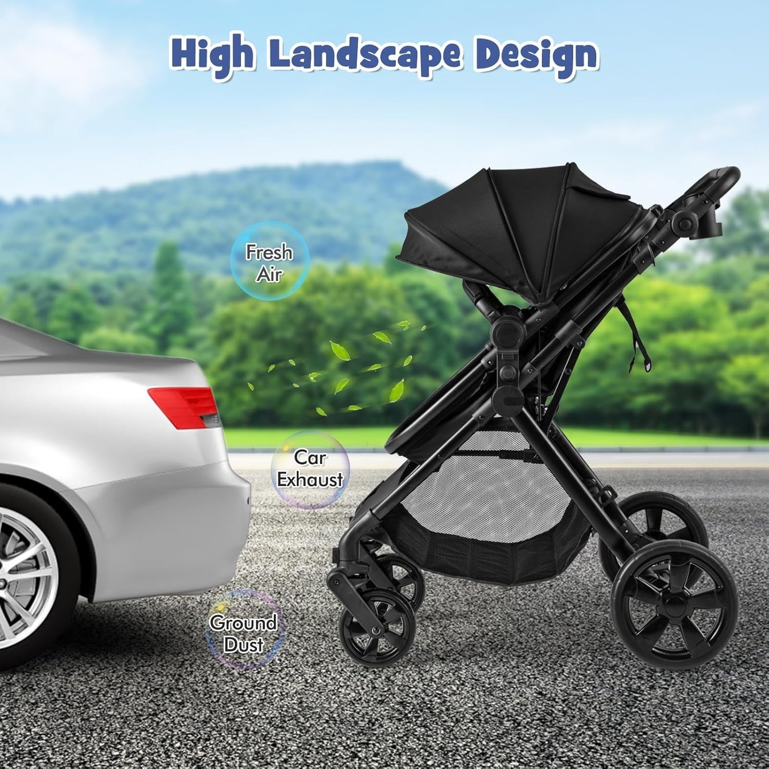 2in1 Baby Pushchair Foldable Lightweight Pram Reversible Seat Adjustable Canopy