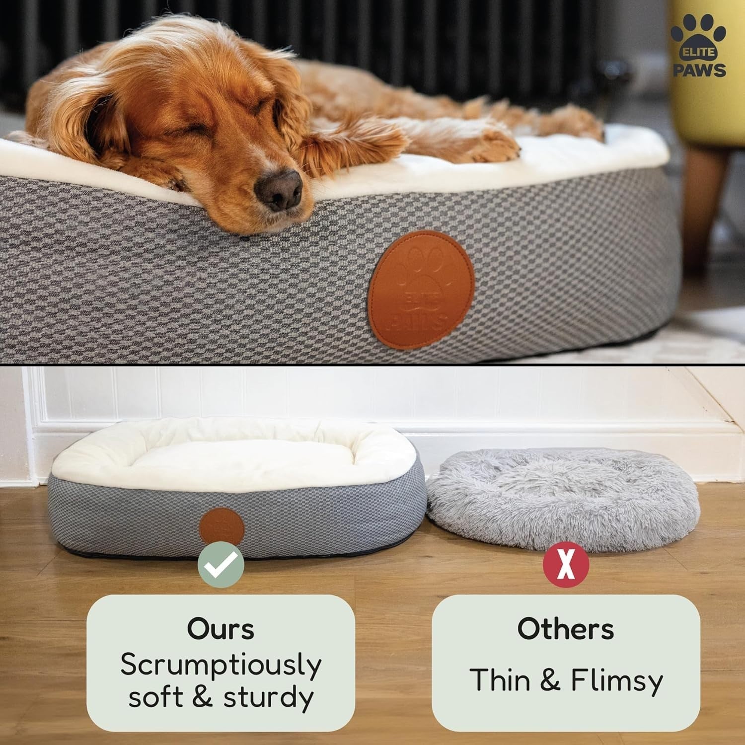 Orthopedic Dog Bed Medium 80x60x19cm Dual Foam Washable