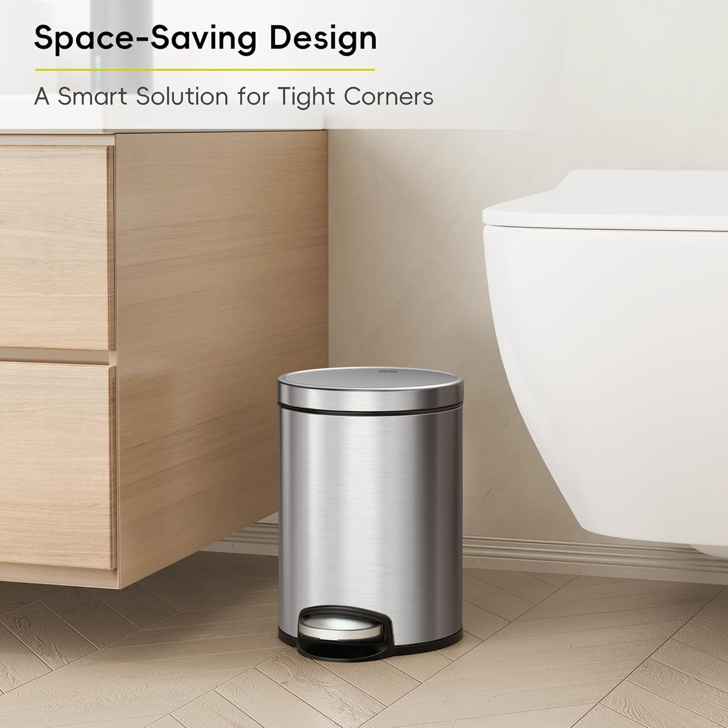 5L Stainless Steel Pedal Bin – Soft Close Bathroom Trash Can