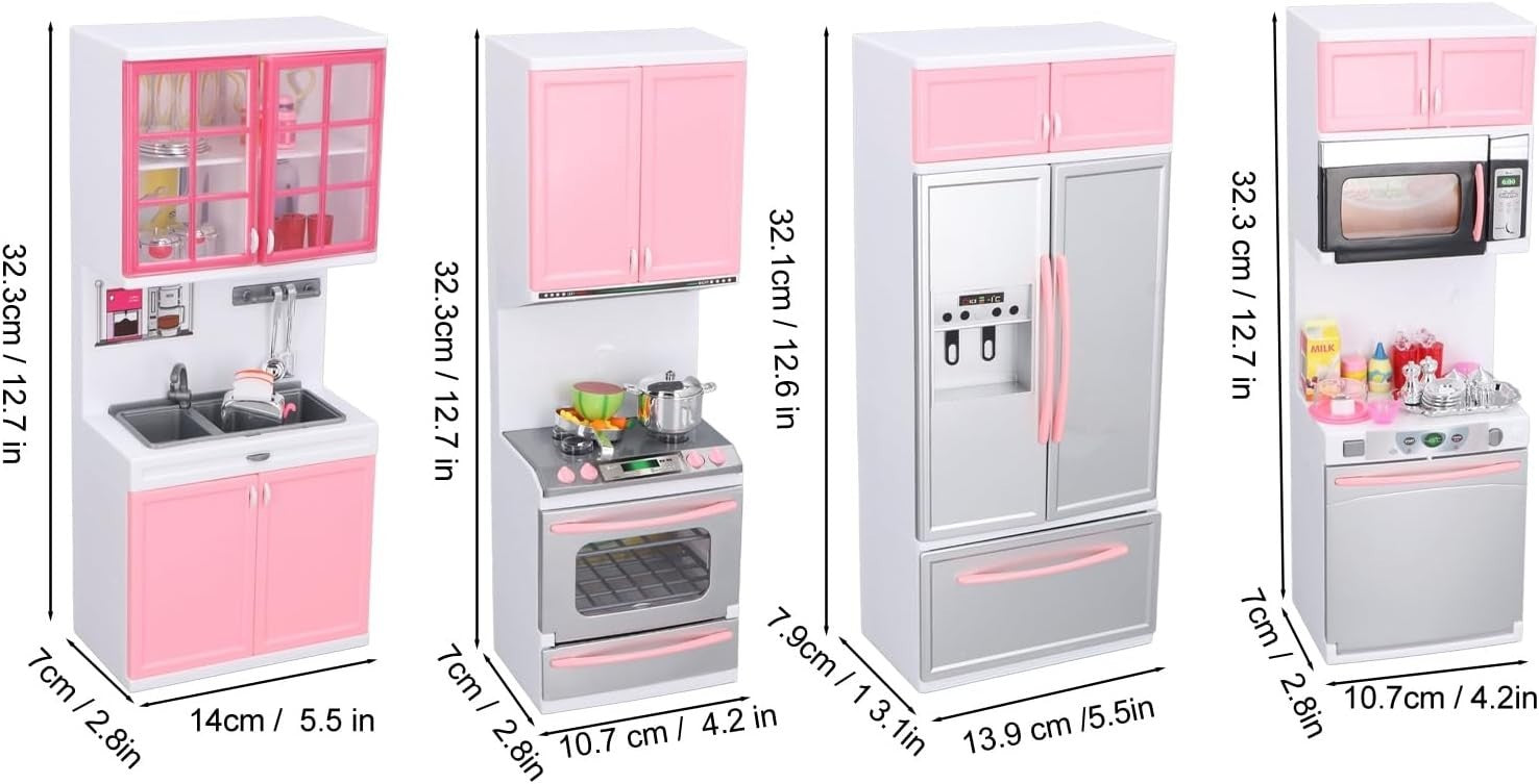 Kids Play Kitchen Pink w/ Stove Oven Microwave Fridge Accessories
