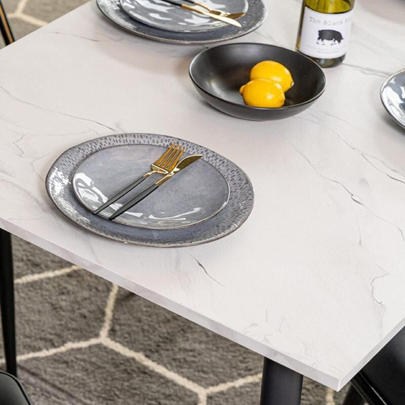 Marble Dining Table Set 120cm with 4 Boucle Chairs Modern Compact Luxe