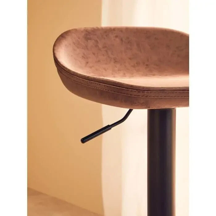 Set of 2 Mocha Bar Stools Adjustable Swivel PU Leather Black Base Chairs
