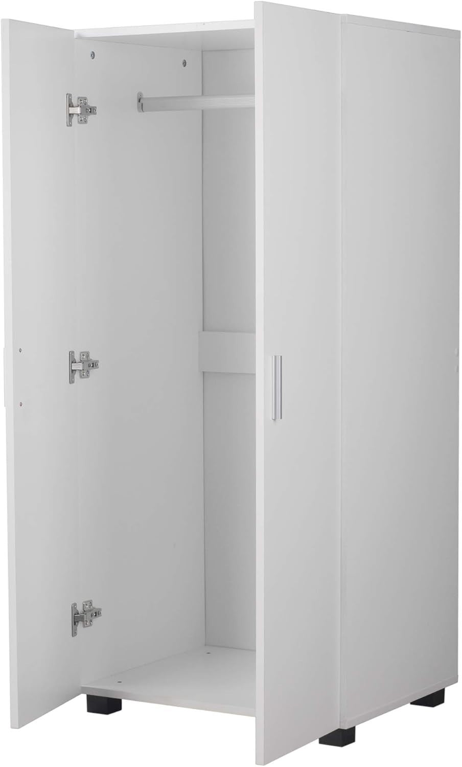 Kids 2 Door Wardrobe White Wooden Hanging Rail Storage Bedroom Unit