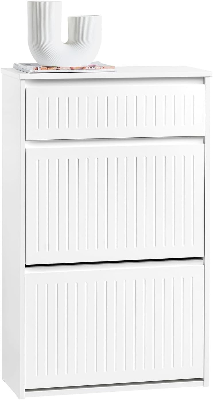Slim Shoe Cabinet Storage Unit – 2 Flip Drawers, Pull-Out, Narrow Hallway Organi