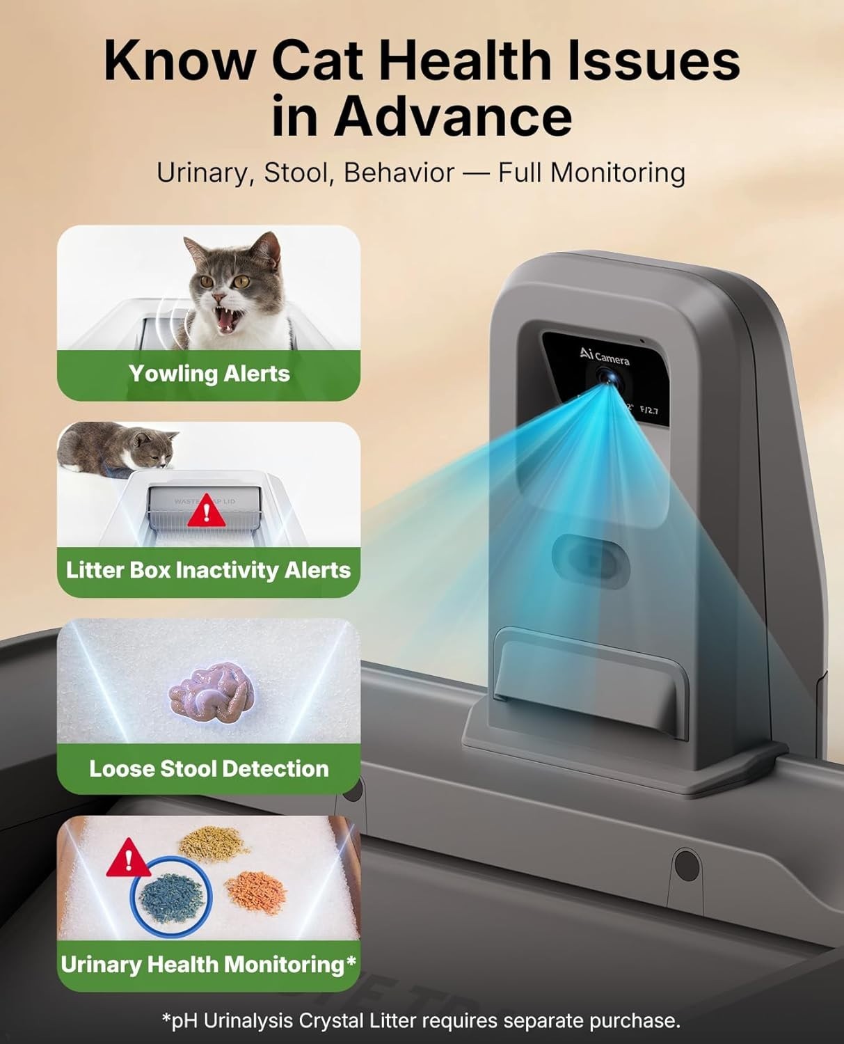 AI Camera Self Cleaning Cat Litter Box Crystal Litter App Control