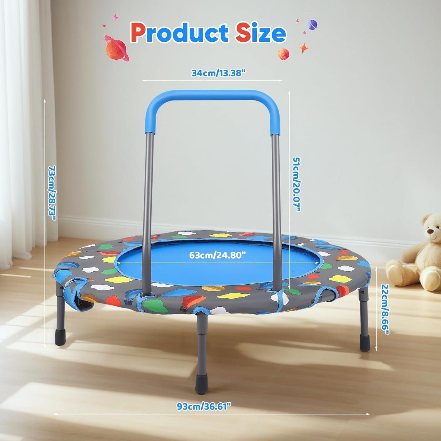 Kids Mini Trampoline Foldable with Adjustable Handle Ball Pit 330lb