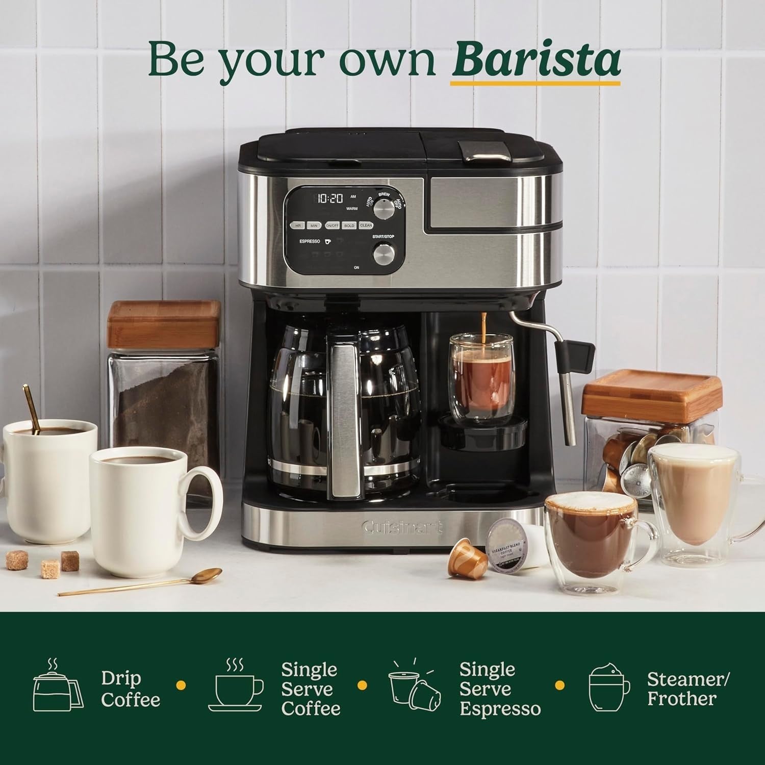 4-in-1 Barista Coffee Maker With Frother Drip & Capsule Compatible 72oz Tank