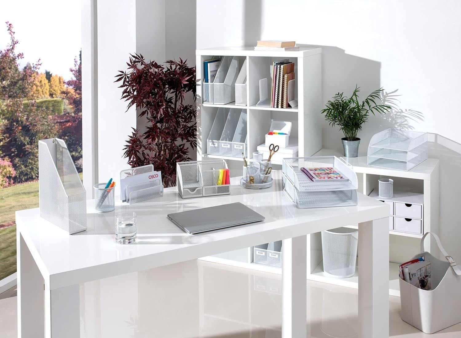8-Compartment White Desk Organiser with Drawer – Pen & Stationery Tidy