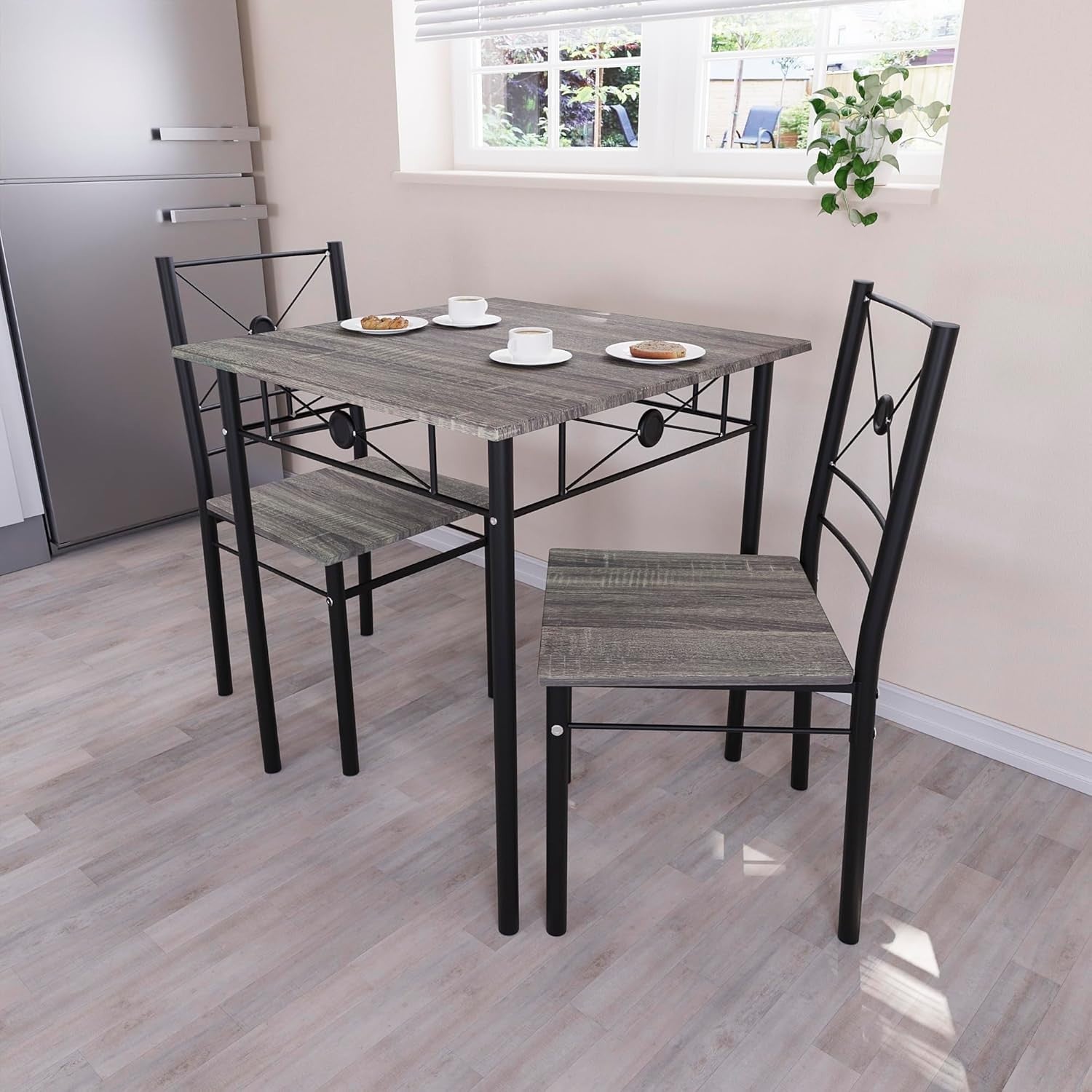 Compact Grey 2-Seater Dining Table Set | Space-Saving Kitchen Furniture