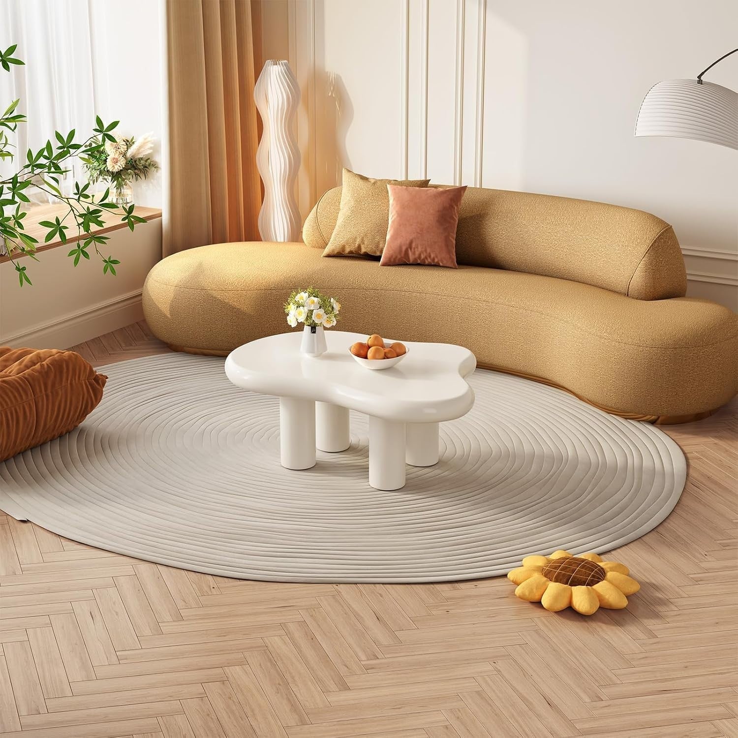 Modern Cloud-Shaped Coffee Table Thick Top Rounded Corners 63x91x39cm White