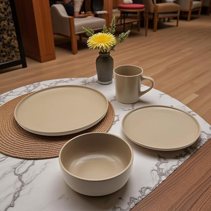 16 Piece Stoneware Dinner Set for 4 Plates Bowls Mugs Brown