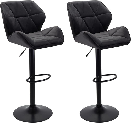 Velvet Black Bar Stools Set of 2 – Adjustable Swivel Kitchen Chairs