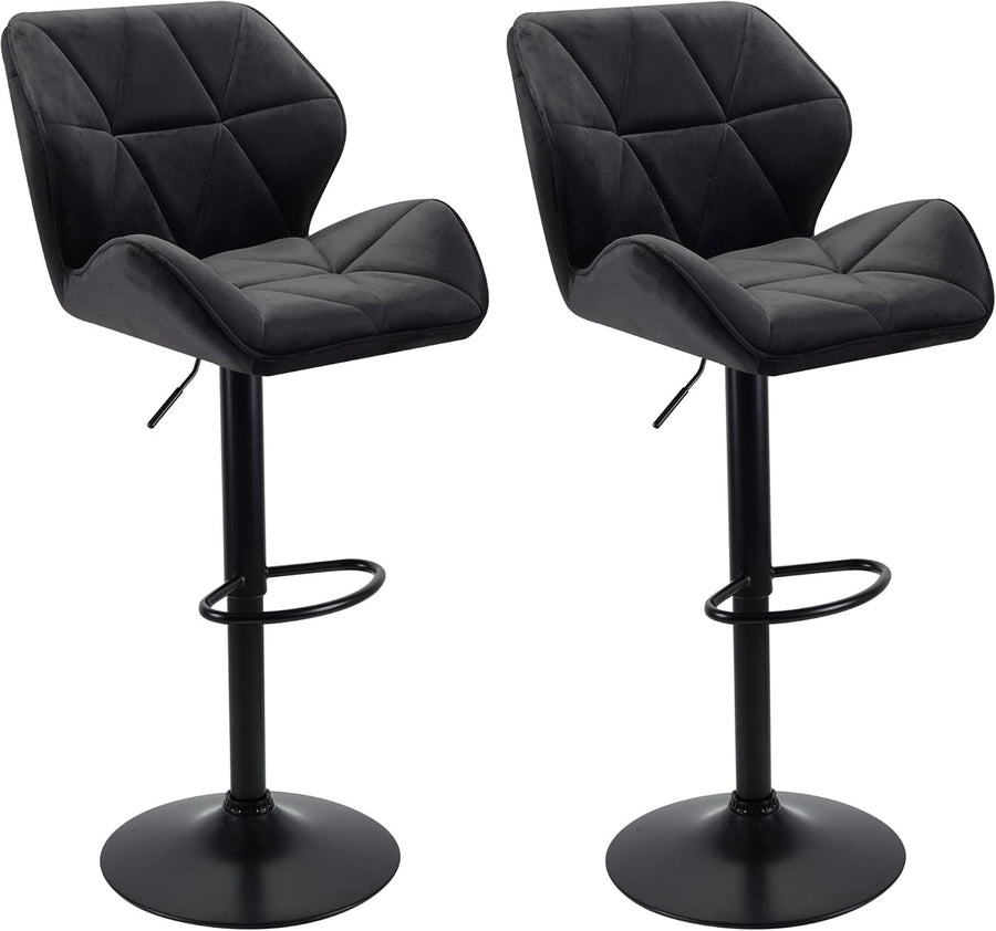 Velvet Black Bar Stools Set of 2 – Adjustable Swivel Kitchen Chairs