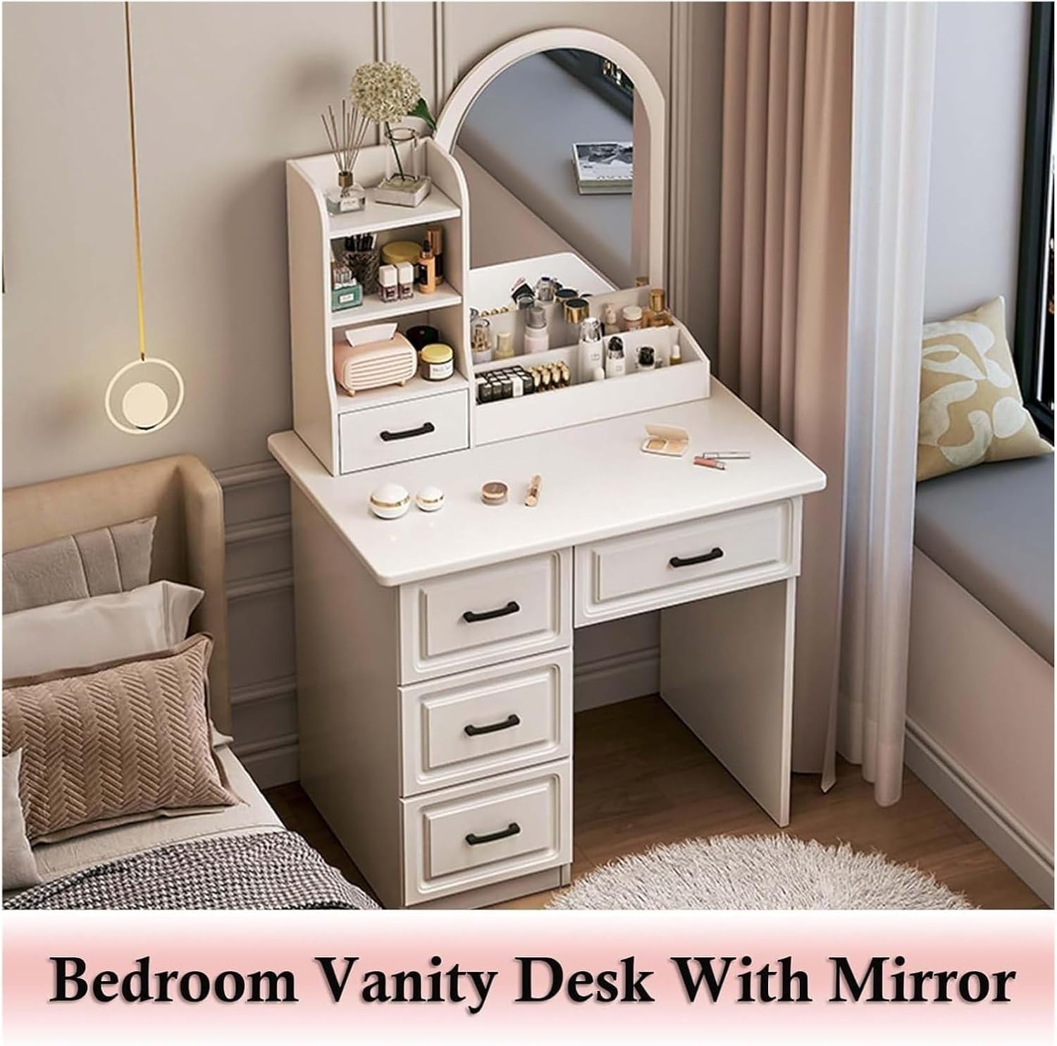 Modern Vanity Makeup Dressing Table Desk & Stool Set Minimalist Storage Drawer