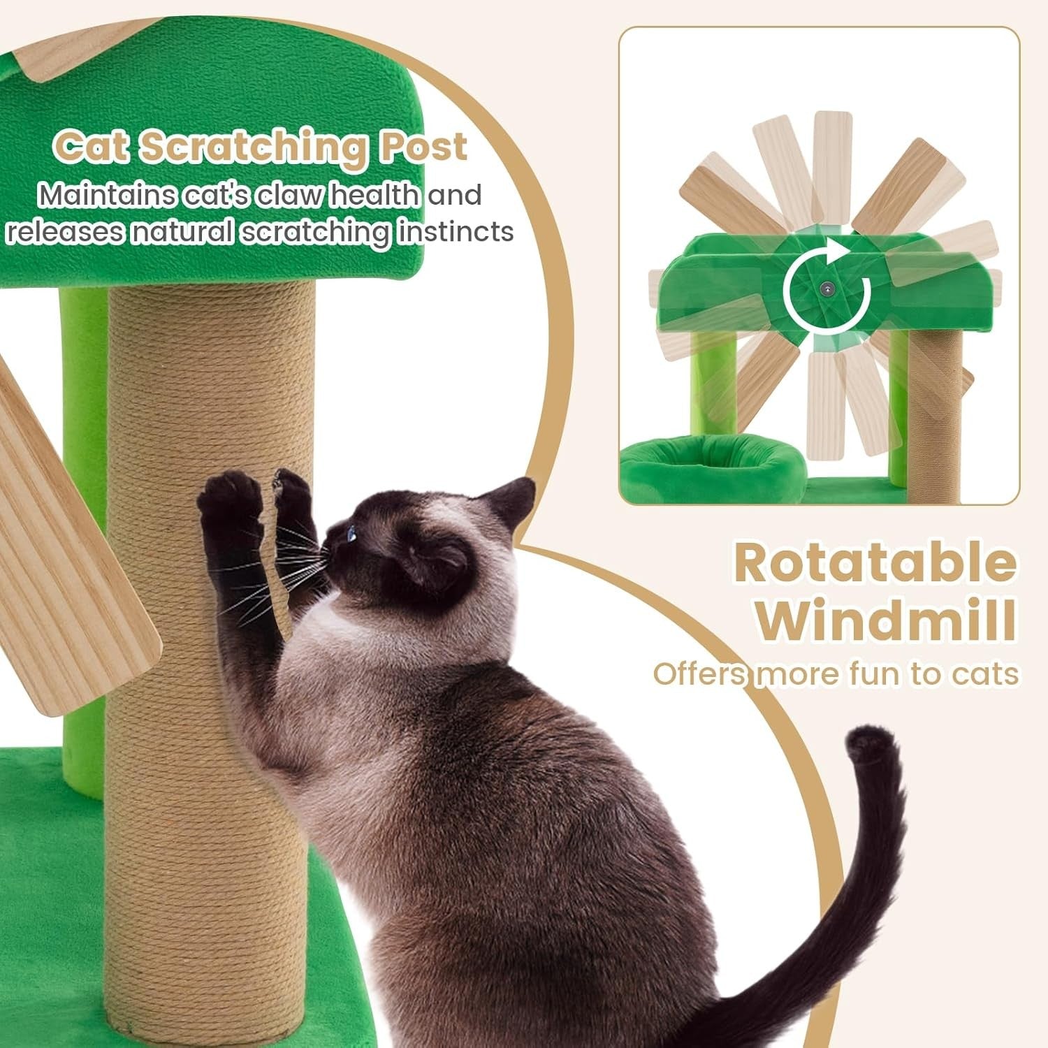 Green Windmill Cat Tree Multi-Level Scratching Tower Indoor Play Center