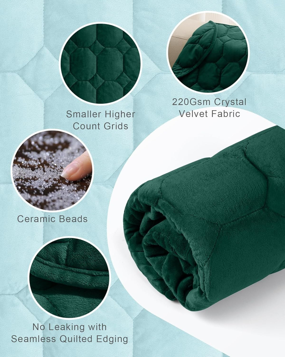 7lbs Weighted Lap Blanket Green 29x24" Crystal Velvet for Travel & Relaxation