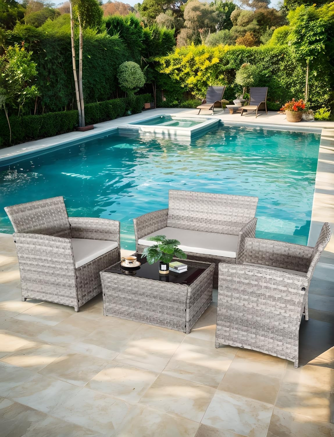4 Seater Rattan Garden Furniture Set Outdoor Patio Sofa Set with Table