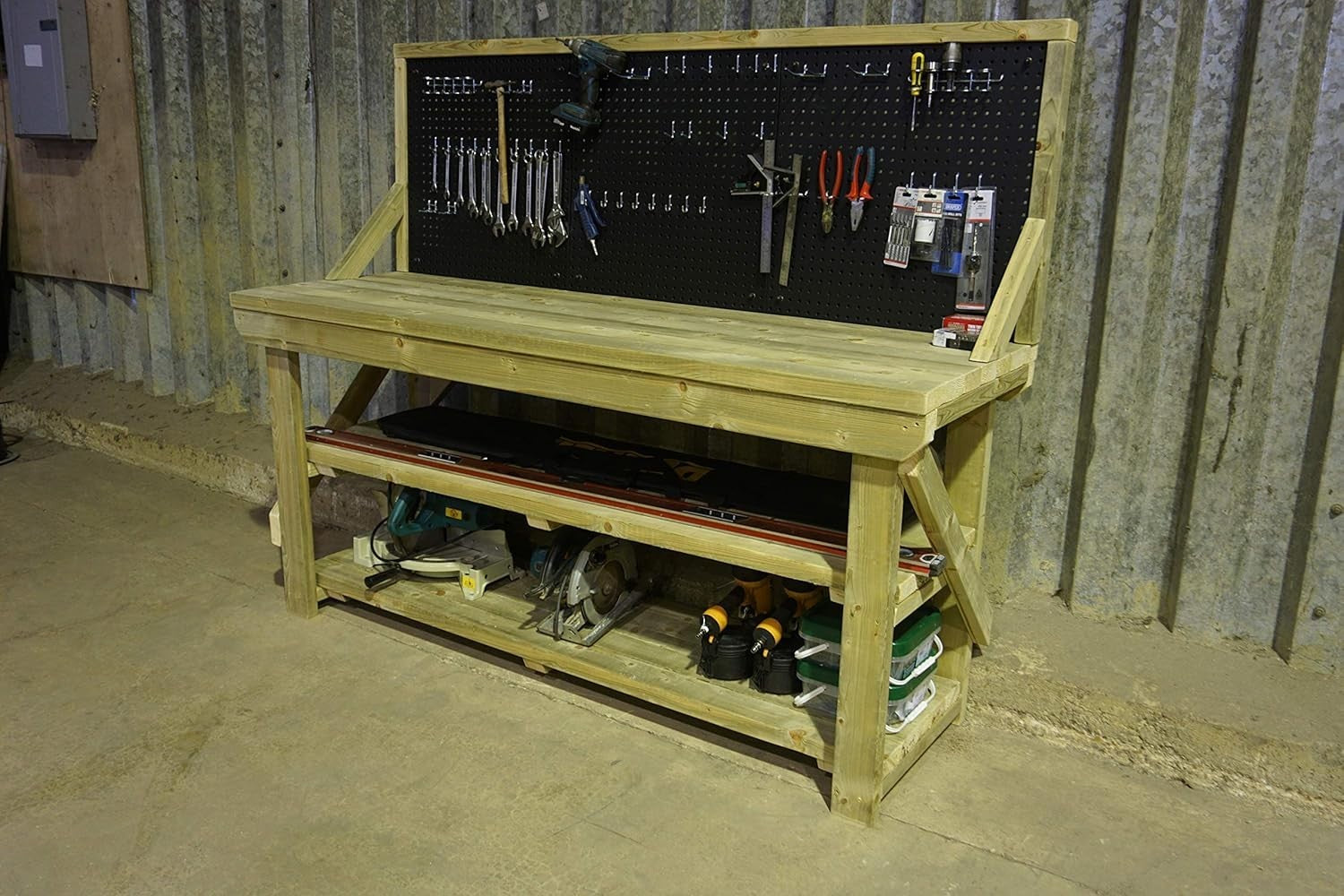 6ft Heavy Duty Workbench with Pegboard & Double Shelf – Includes 46-Piece