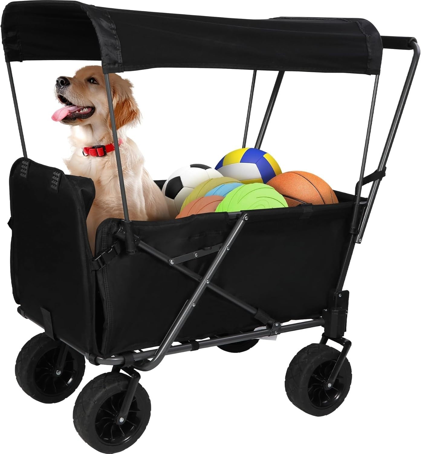 Heavy Duty Dog Wagon Cart 150lb Folding Beach Trolley w/ Canopy All-Terrain