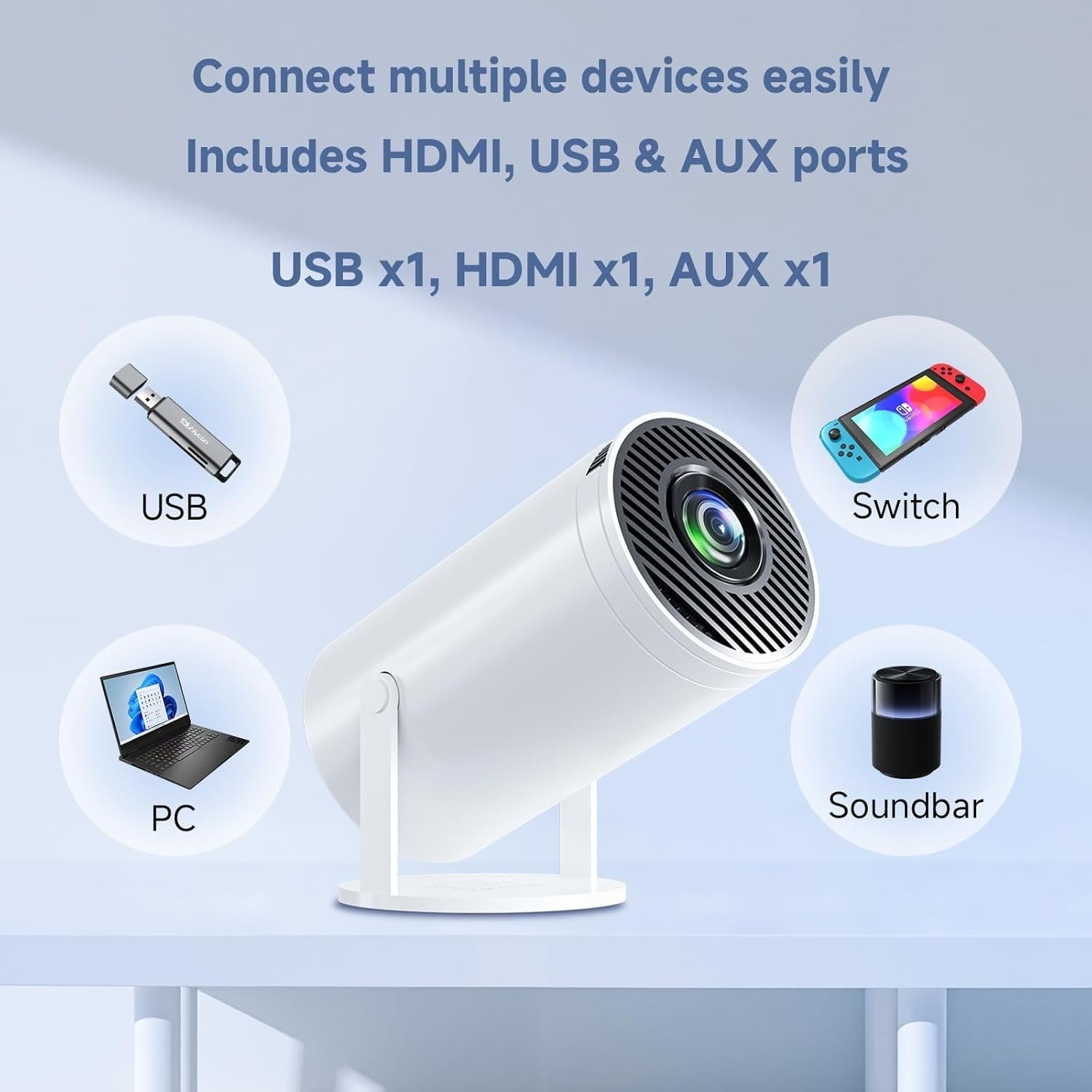 Mini 1080P Projector 15000 Lumens WiFi 6 Bluetooth Portable 200”