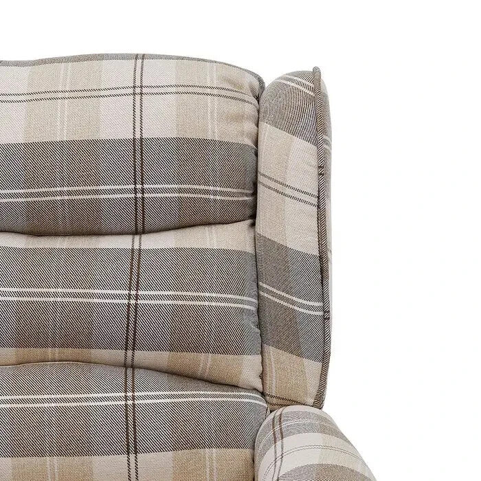 Beige Tartan Wingback Recliner Chair – Manual Pushback Armchair UK Made