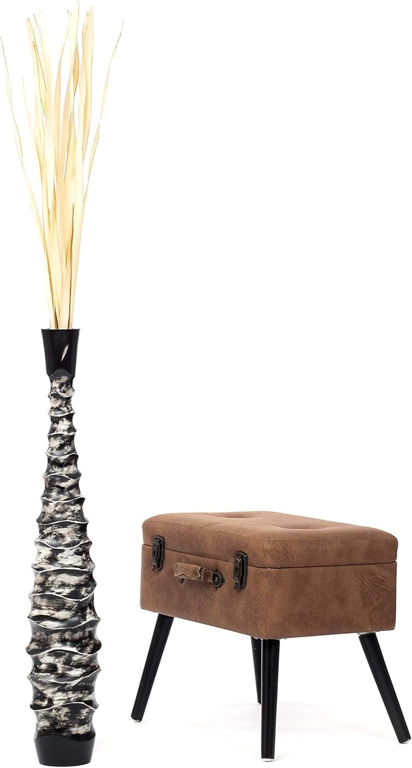 Large Black White Floor Vase 85cm Tall Wooden Decor for Pampas Grass