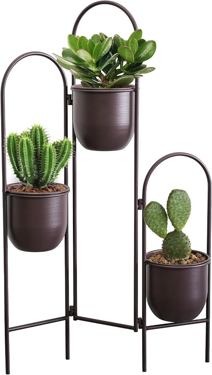3 Tier Metal Plant Stand 88cm Tall Indoor Outdoor Corner Flower Pot Holder Brown