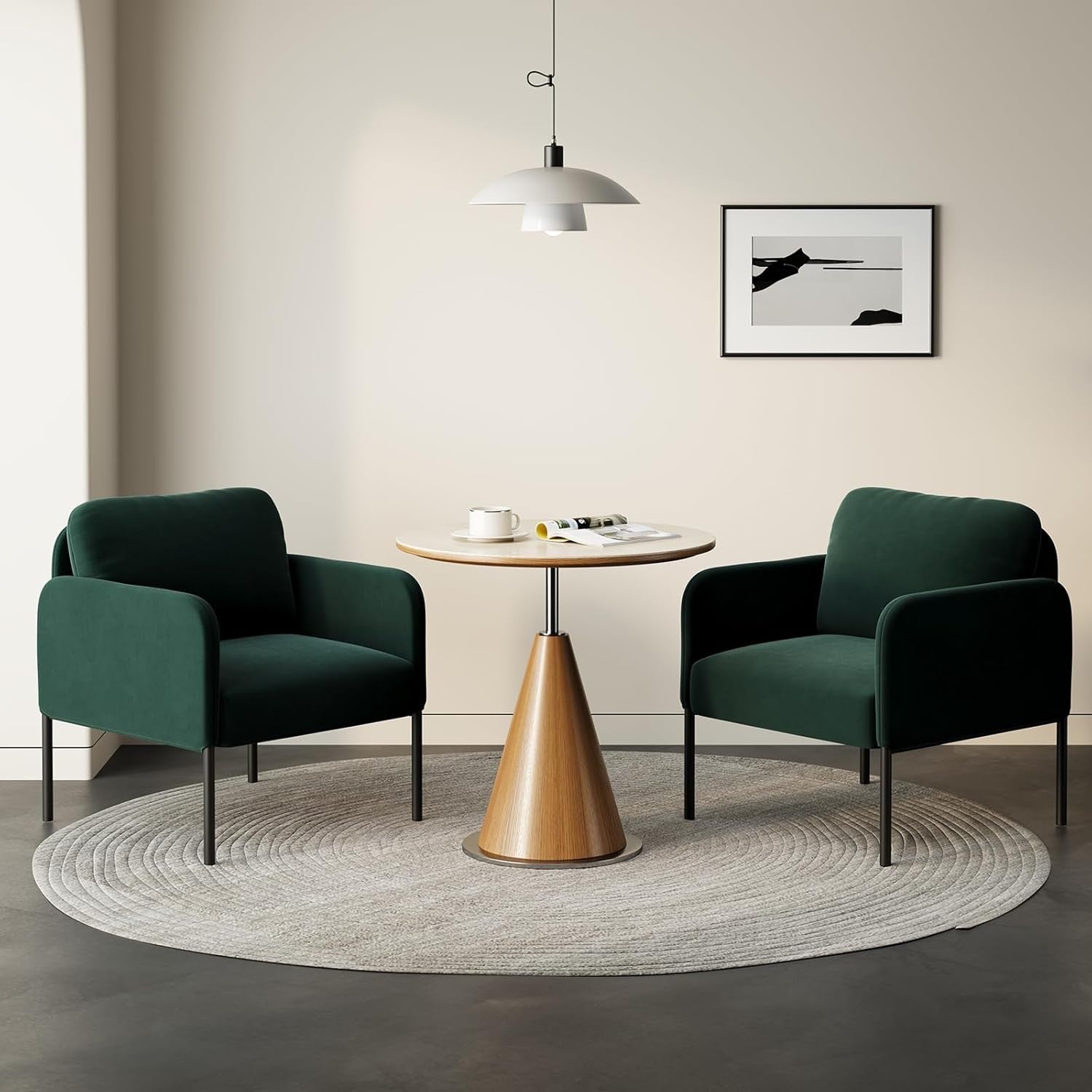 Green Velvet Accent Armchairs Set of 2 Modern Lounge Chairs