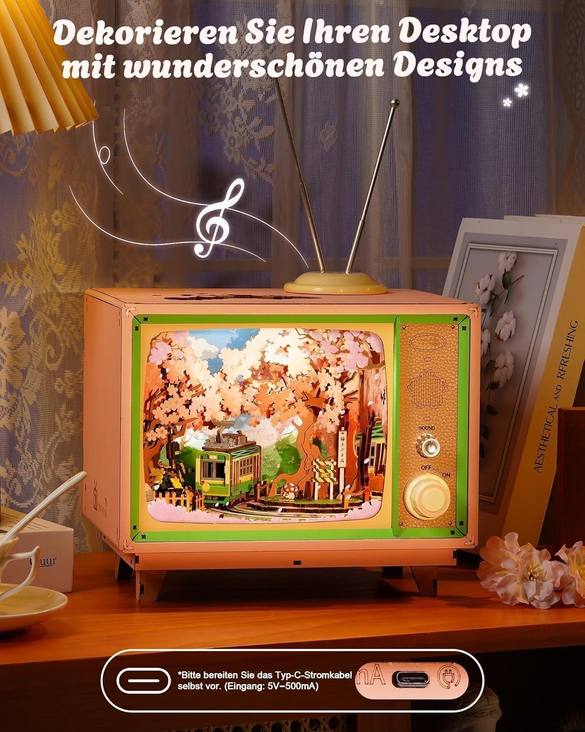 Sakura Train Music Box 3D Wooden Puzzle LED DIY Model Home Decor Gift