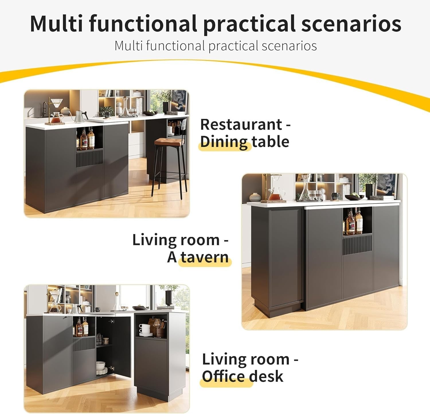 Extendable Swivel Kitchen Island Table w/ Marble Top & Storage, Black