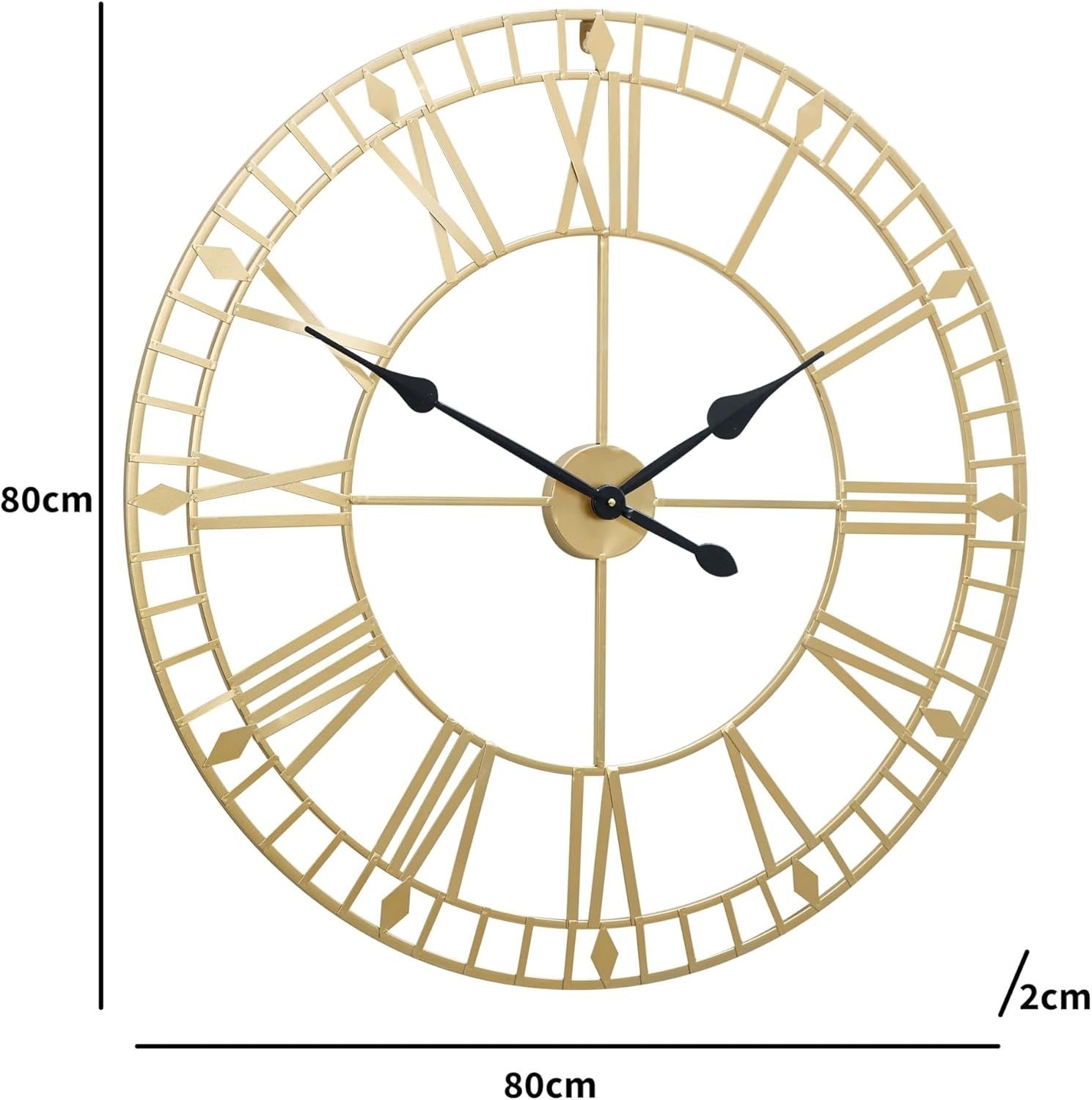 Large Gold Skeleton Wall Clock 80cm Vintage Roman Numerals Battery Powered