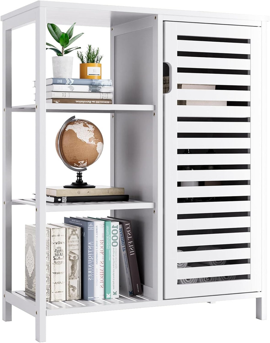 White Bamboo Storage Cabinet with Shelves Modern Cupboard 63x33x87cm