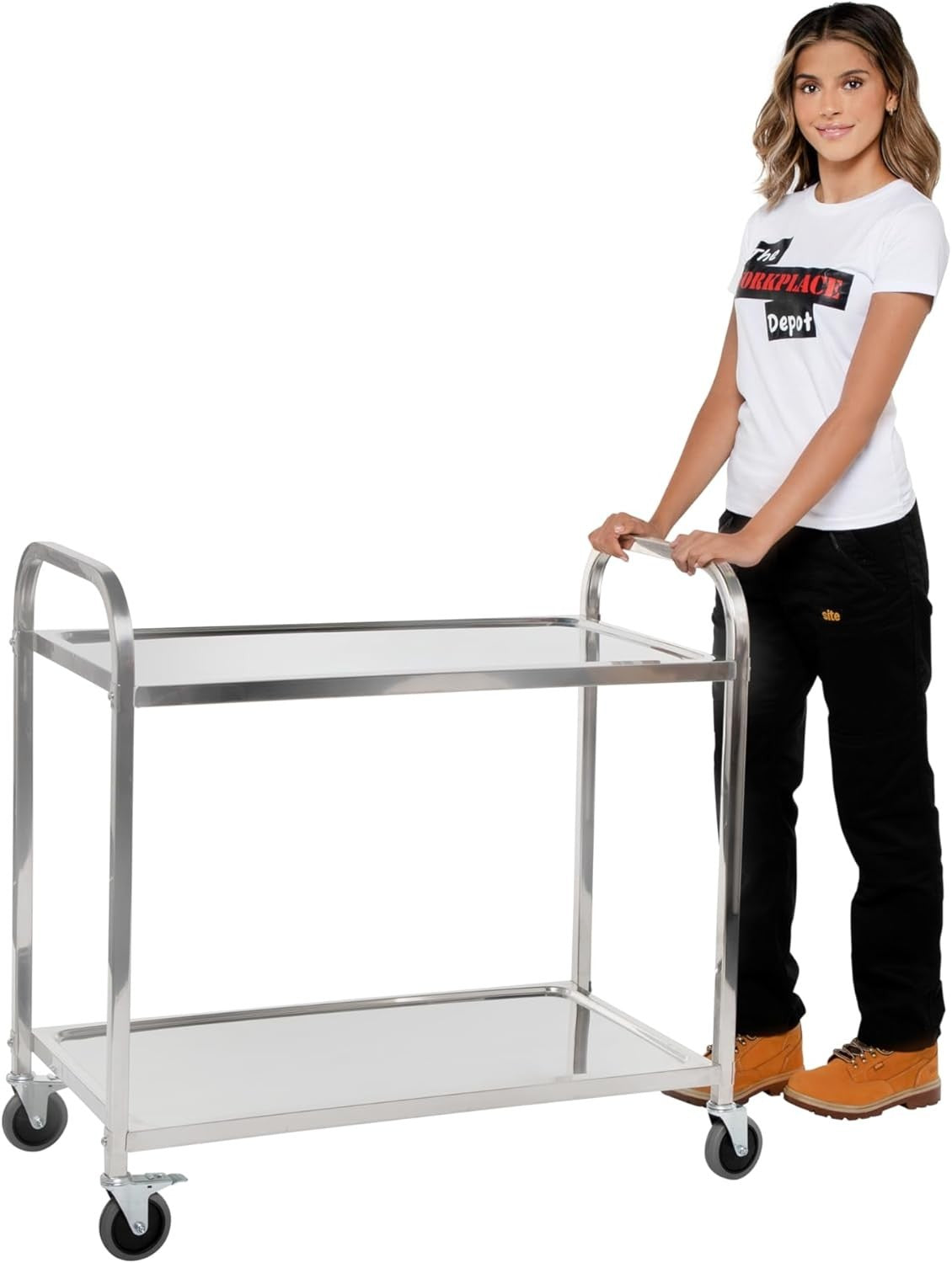2 Tier Stainless Steel Catering Trolley w/ Locking Wheels