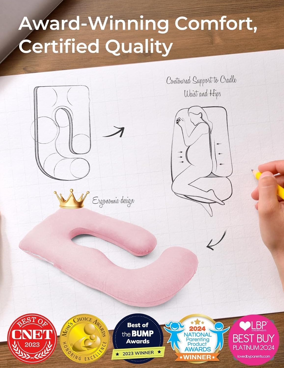 U Shaped Pregnancy Pillow 57" Full Body Maternity Support Side Sleeper Pink