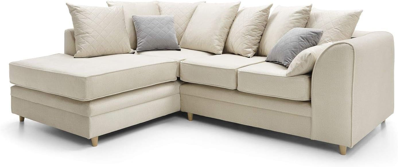 Cream Velvet L Shape Corner Sofa – Water Repellent, Plush Comfort 4 Seater