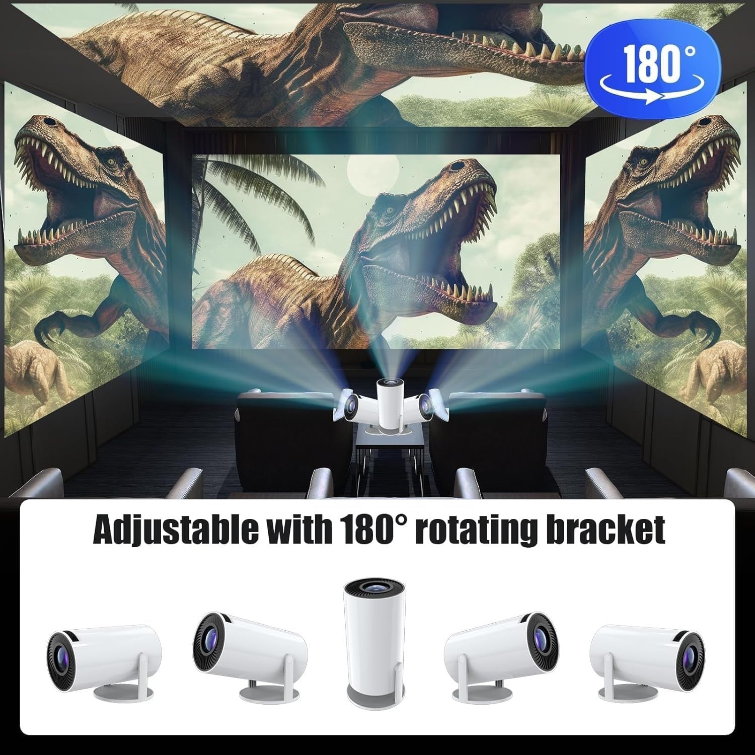 Smart Android 13 Mini Projector 4K Support WiFi 6 Bluetooth 1080P