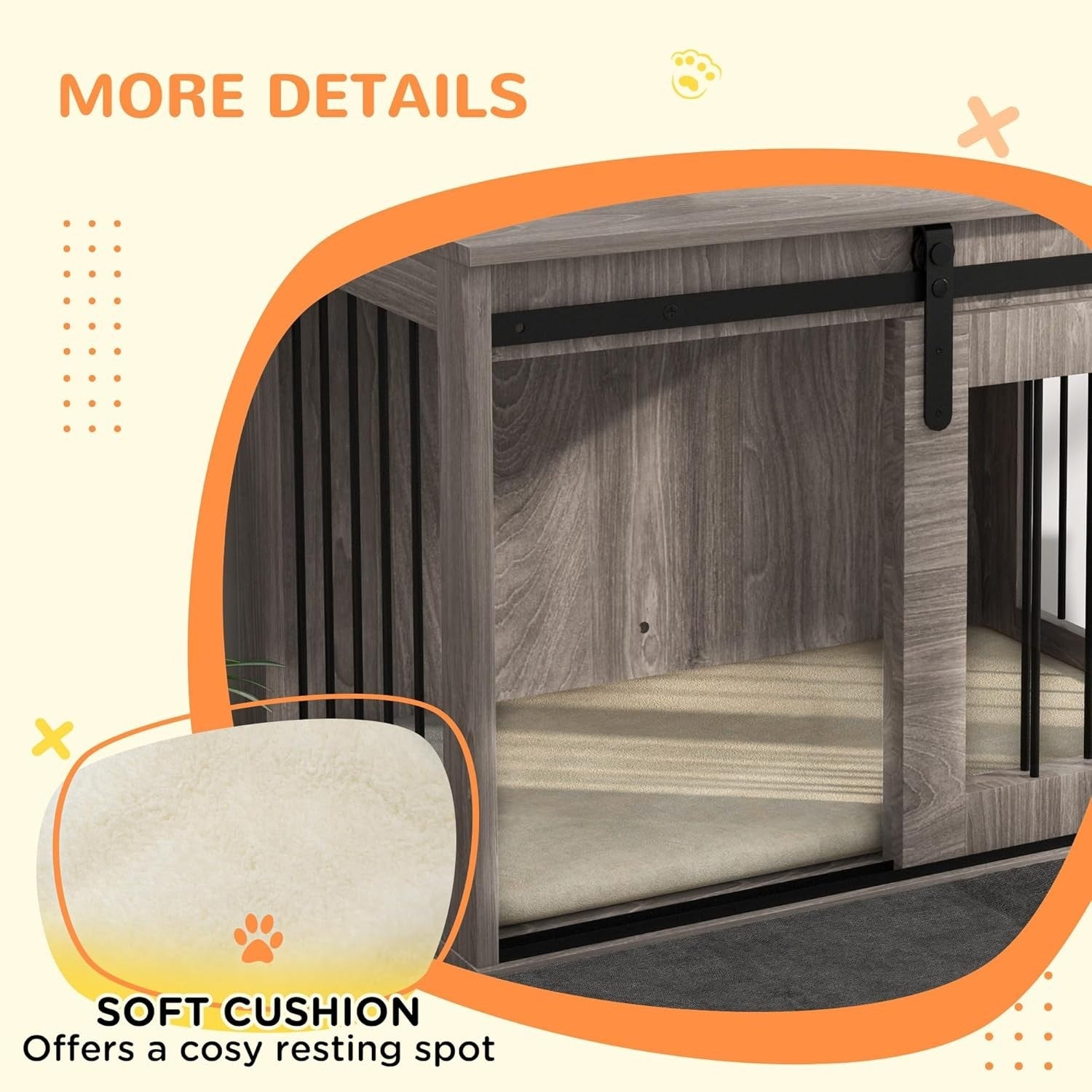Medium Dog Crate Furniture with Sliding Barn Door & Washable Cushion