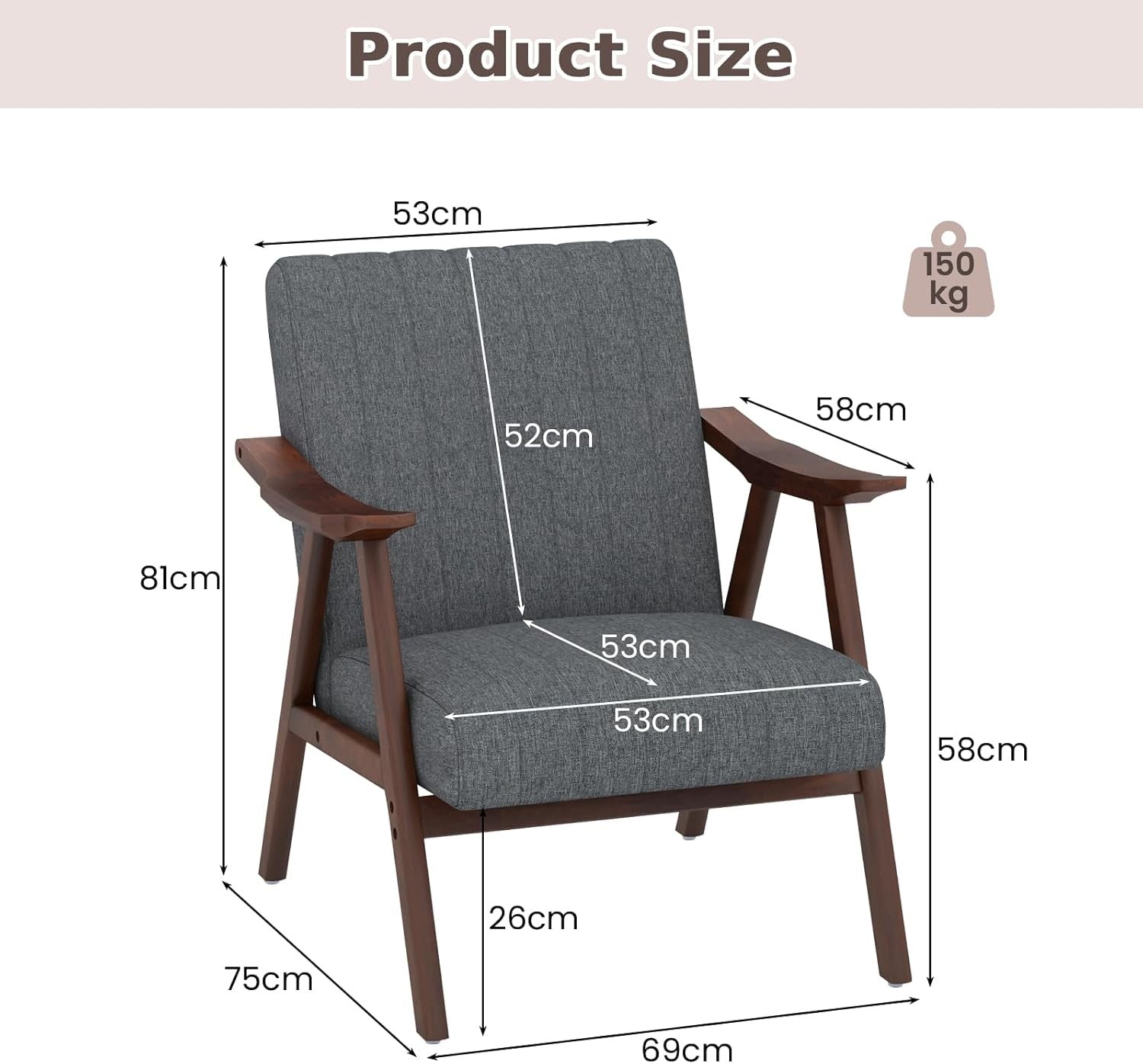 Light Grey Accent Armchair Modern Upholstered Lounge Chair Wood