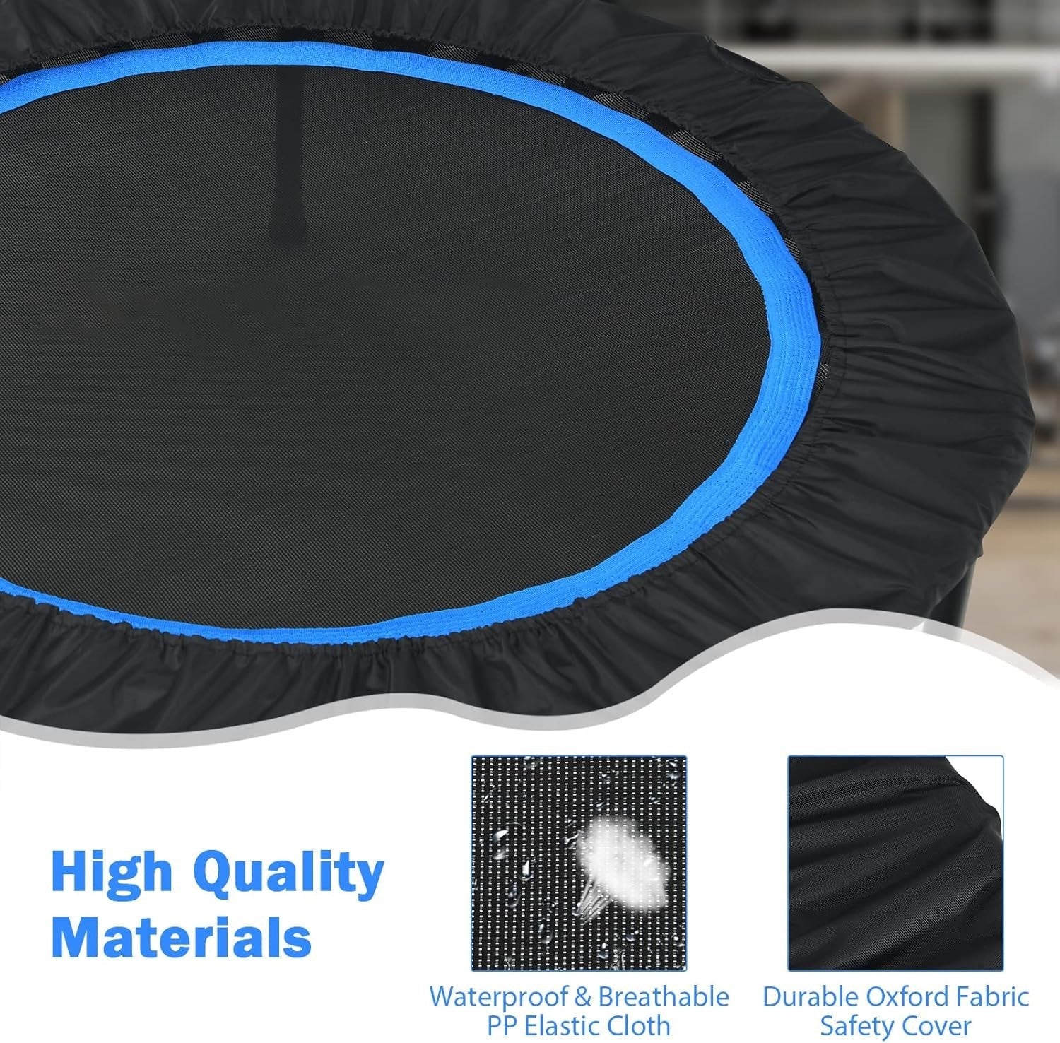 40in Foldable Mini Fitness Trampoline Adjustable Handle Bands