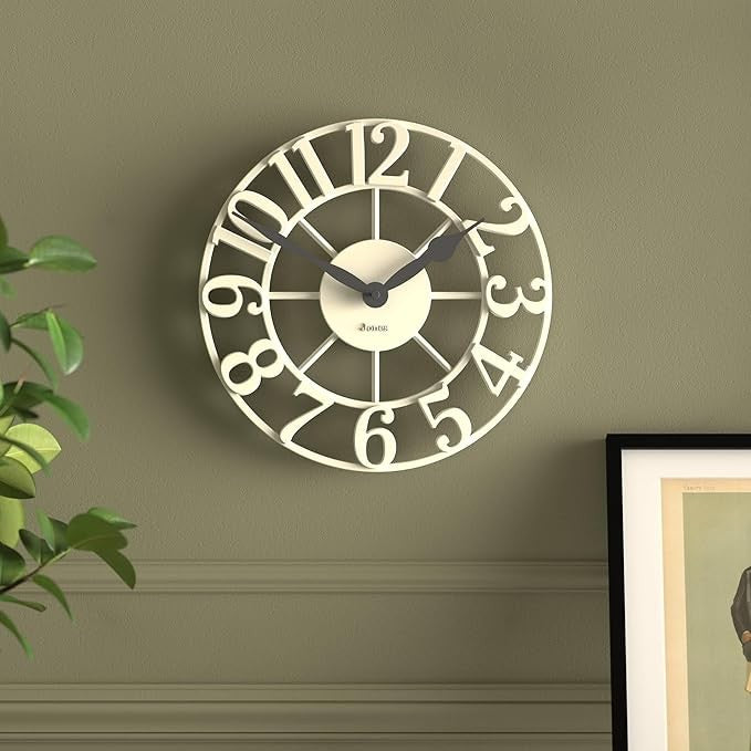 30cm White Skeleton Wall Clock Silent Modern Raised Numerals Elegant Home Decor