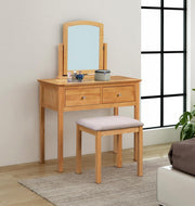 Light Oak Dressing Table Vanity Set Mirror Stool 2 Drawer Storage Bedroom