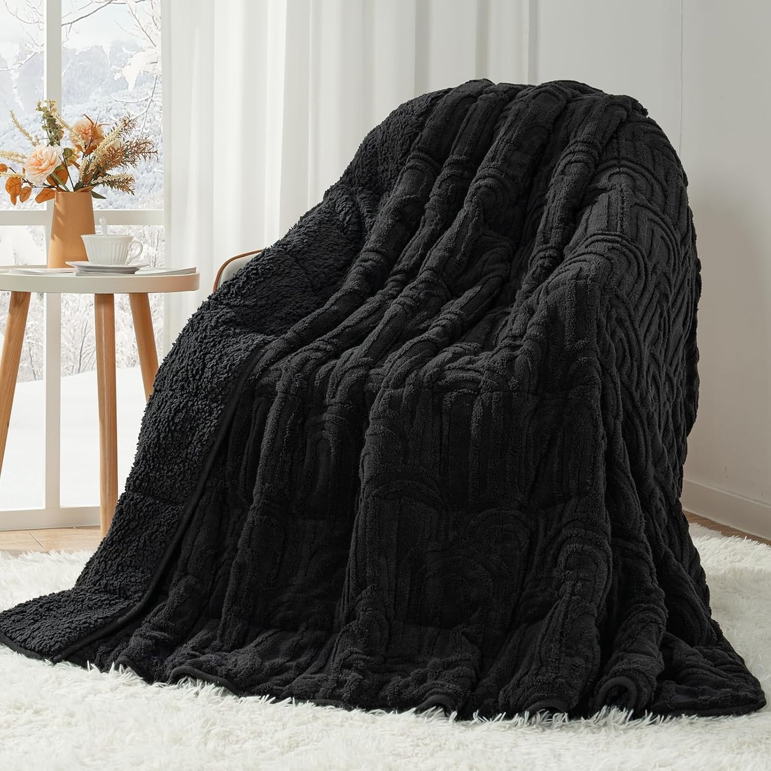 Luxury Sherpa Weighted Blanket 20lb Deep Pressure Soft Warm Fuzzy 60x80 Black