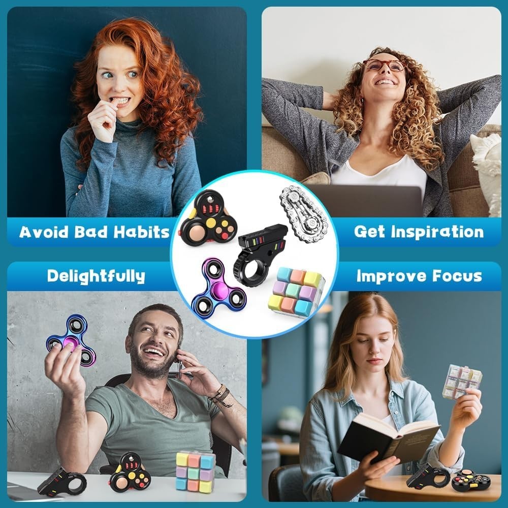 5PC Fidget Toy Set Sensory Stress Relief Cube Spinner Desk Gift