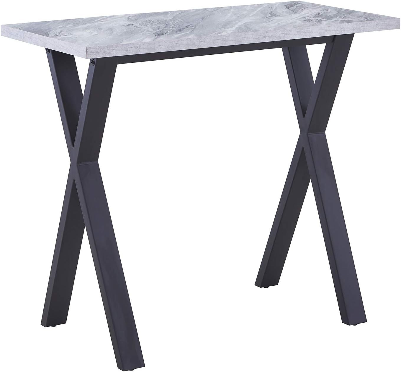 White Marble Effect Breakfast Bar Table with Metal Legs – Modern Counter Dining