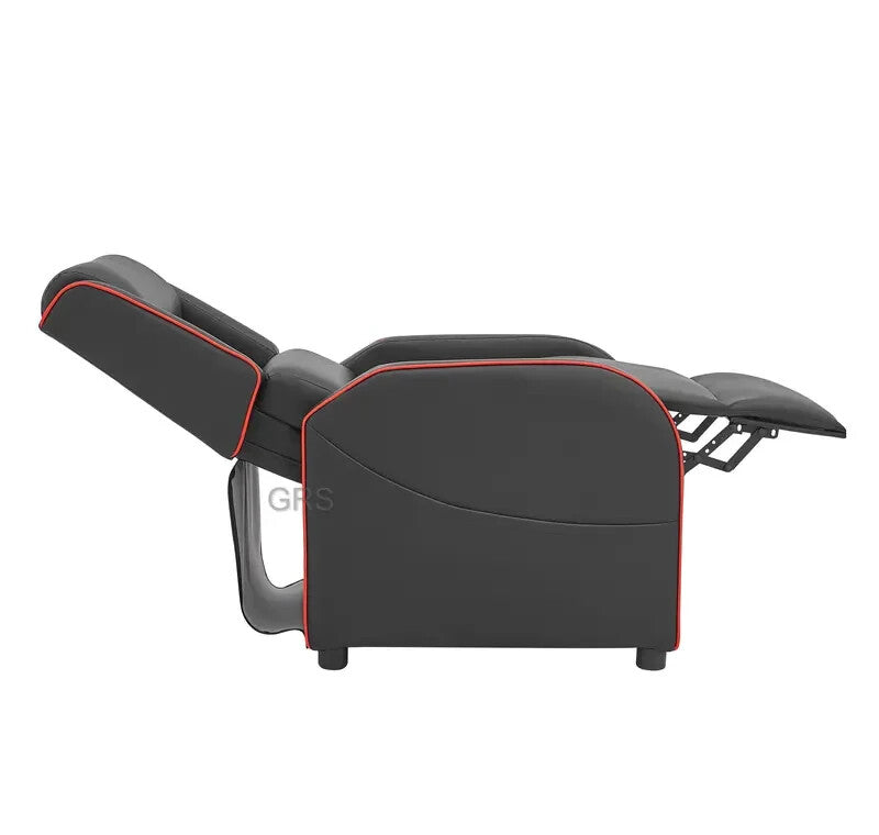 Black/Red Gaming Recliner Chair Faux Leather Manual Sofa with Footrest & Storage