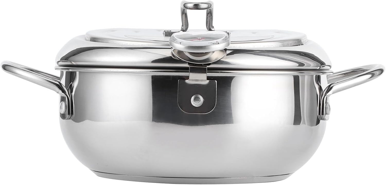 Japanese Tempura Deep Fryer Pot 24cm Stainless Steel With Thermometer