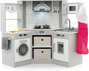 Corner Kids Play Kitchen Gray w/ Lights Sounds Running Water Set