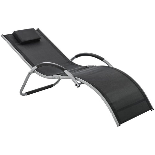 Outdoor Recliner Sun Lounger Folding Mesh Chair w/ Pillow, Garden Patio