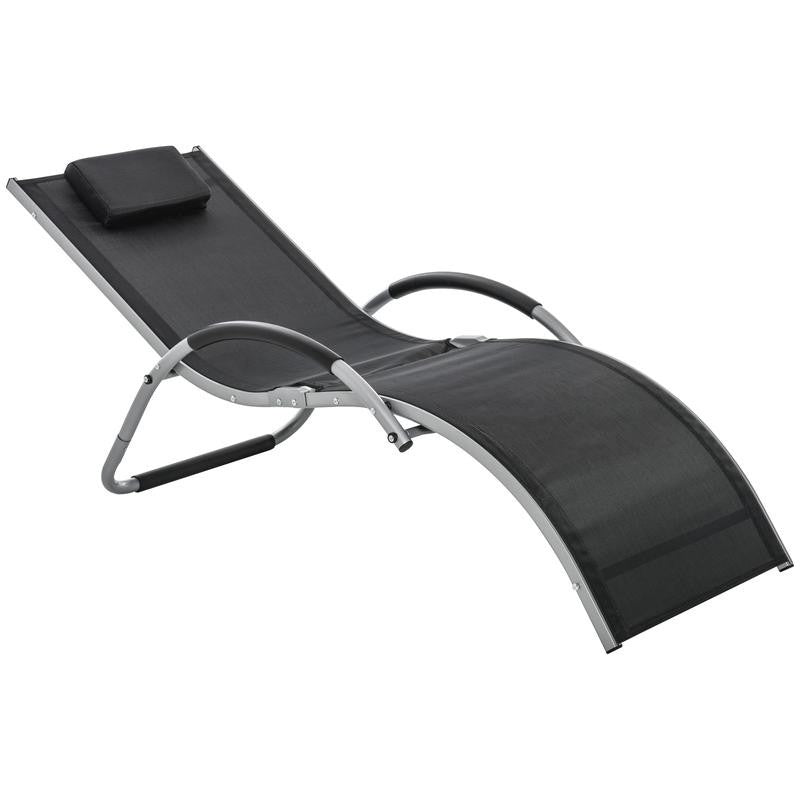 Outdoor Recliner Sun Lounger Folding Mesh Chair w/ Pillow, Garden Patio